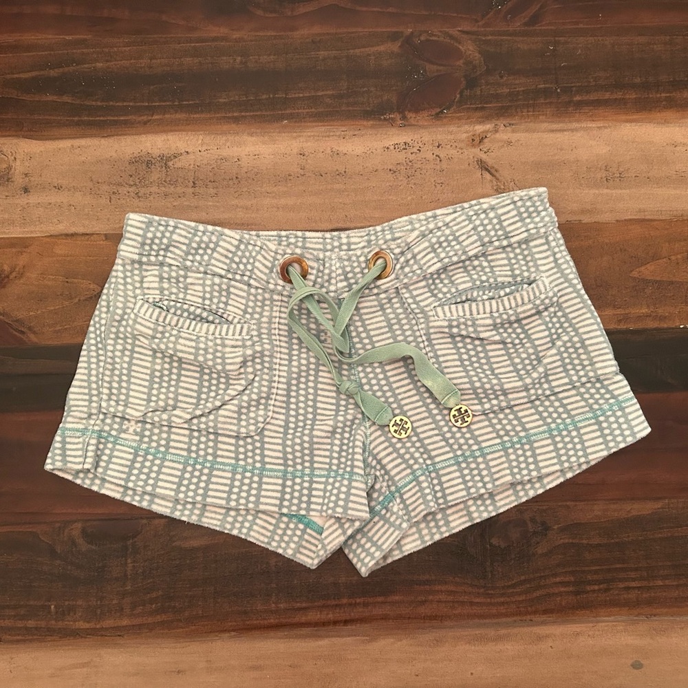 Tory Burch High Waist Green Plaid Knit Shorts